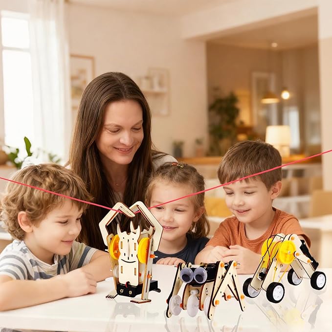 3-in-1 Robot Toys STEM Kits for Kids Ages 8-12 Build Wooden 3D Puzzle Robots Rope-Climbing, Roller & Walking Robot Model DIY Science Projects Crafts Gifts for Boys & Girls 6 7 8 9 10 Year Old