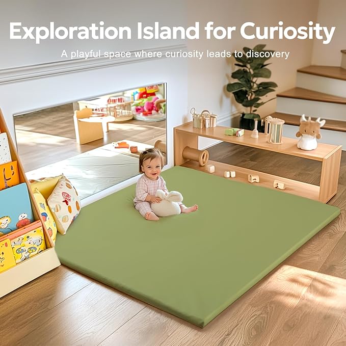 Mallify Baby Mat for Floor, Thick Soft Non-Toxic Vegan Leather Baby Play Mat, Waterproof Foam Play Mat, Padded Play Mat for Baby, 50x50 Playpen Mat, Infant Playmat for Baby Girls and Boys, Green