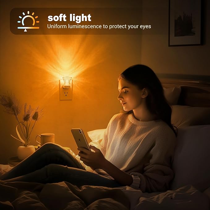 JandCase Amber Night Light Plug in, Night Lights Plug into Wall [2 Pack] with Dusk to Dawn Light Sensor, 1600K Amber Night Light, Adjustable Brightness Nightlight for Kids Bathroom Bedroom Hallway
