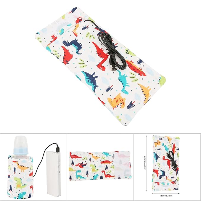 USB Baby Feeding Bottle Warmer Portable Cartoon Milk Bottle Travel Heater Portable Milk Bottle Heating Warmer Compatible with Many Kinds of 5V 2A USB Devices(Dinosaur, 12)