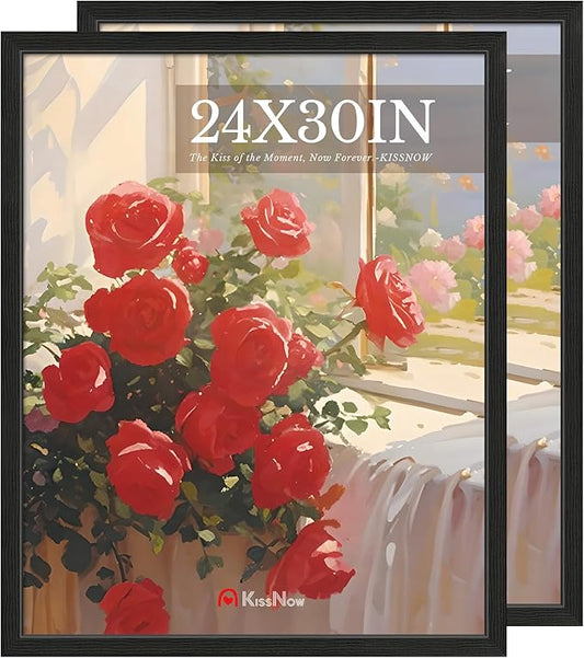 24x30 Poster Frame 2 Pack, Black Solid Wood, Wall Gallery Picture Frame