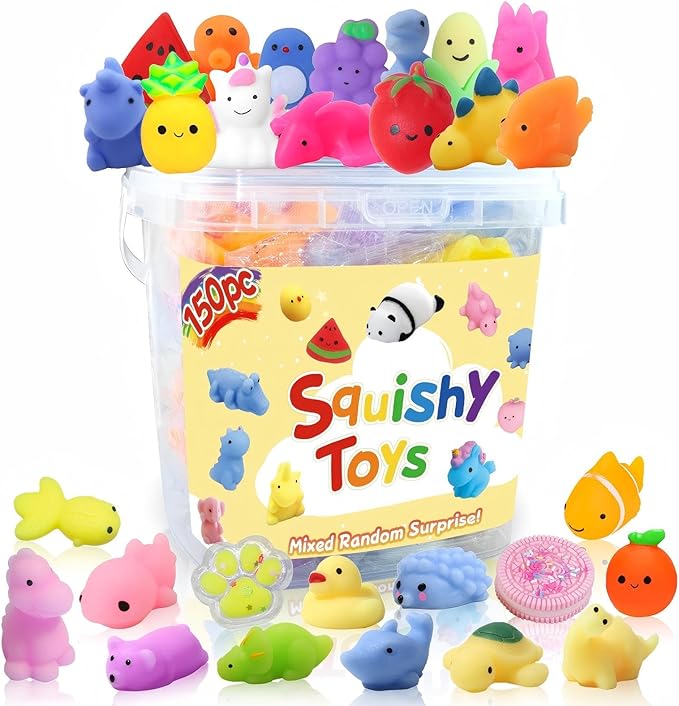 150PCS Party Favors for Kid Girls 4-8 8-12 Kawaii Mochi Squishies Anxiety Reduction Fufu Squishy Slow Rising Bulk for Classroom Prizes Set Game Prizes Goodie Bags Halloween Buckets Easter Eggs