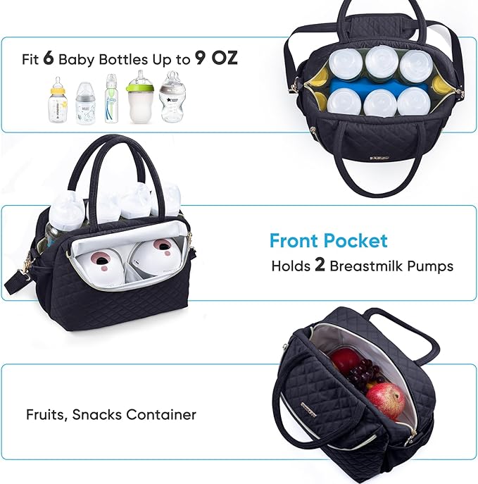 Breastmilk Cooler Travel Bag with 2pcs Wipes Dispensers and Ice Pack -Baby Bottle Cooler Bag for 6 Baby Bottles Up to 9 Ounce - Breast Pump Bag, Breastmilk Storage Bag, Bottle bag for Daycare