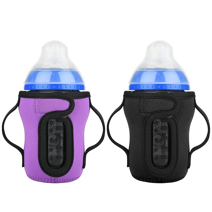 Beautyflier Glass Baby Bottle Sleeve Covers for 9oz Nature Baby Bottles with Dual Handle, 3.8mm Thicken Heat and Cold Retention Baby Bottle Sleeve (Black+Purple)