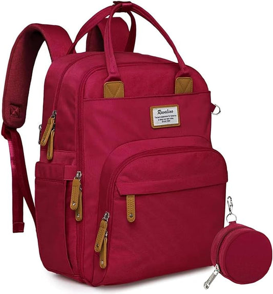 RUVALINO Diaper Bag Backpack, Multifunction Travel Pack Maternity Baby Changing Bags, Large Capacity, Waterproof, Purplish Red