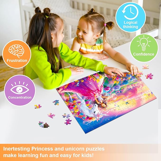 100 Piece Jigsaw Puzzle for Kids Age 4-8 Teens Gift Family Time (Princess & Unicorn)