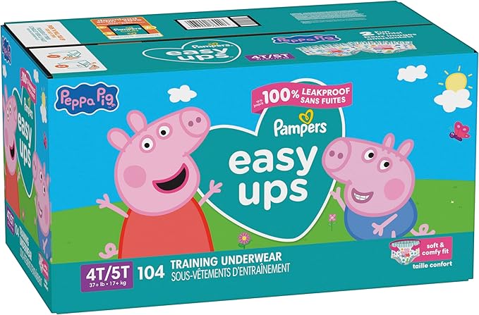 Pampers Training Pants - Easy Ups Girls & Boys - Size 4T-5T, 104 Count, Peppa Pig Potty Underwear (Packaging May Vary)