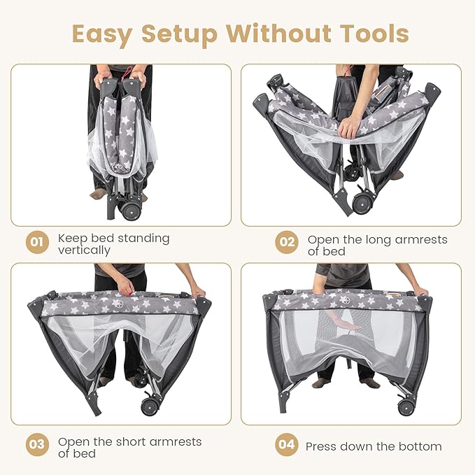 Costzon 3 in 1 Pack and Play with Bassinet, Portable Baby Playard with Changing Table, Music Box, Whirling Toys, Wheels/Brake, Basket, Bag, Foldable Infant Bassinet for Baby Toddlers Indoor Outdoor