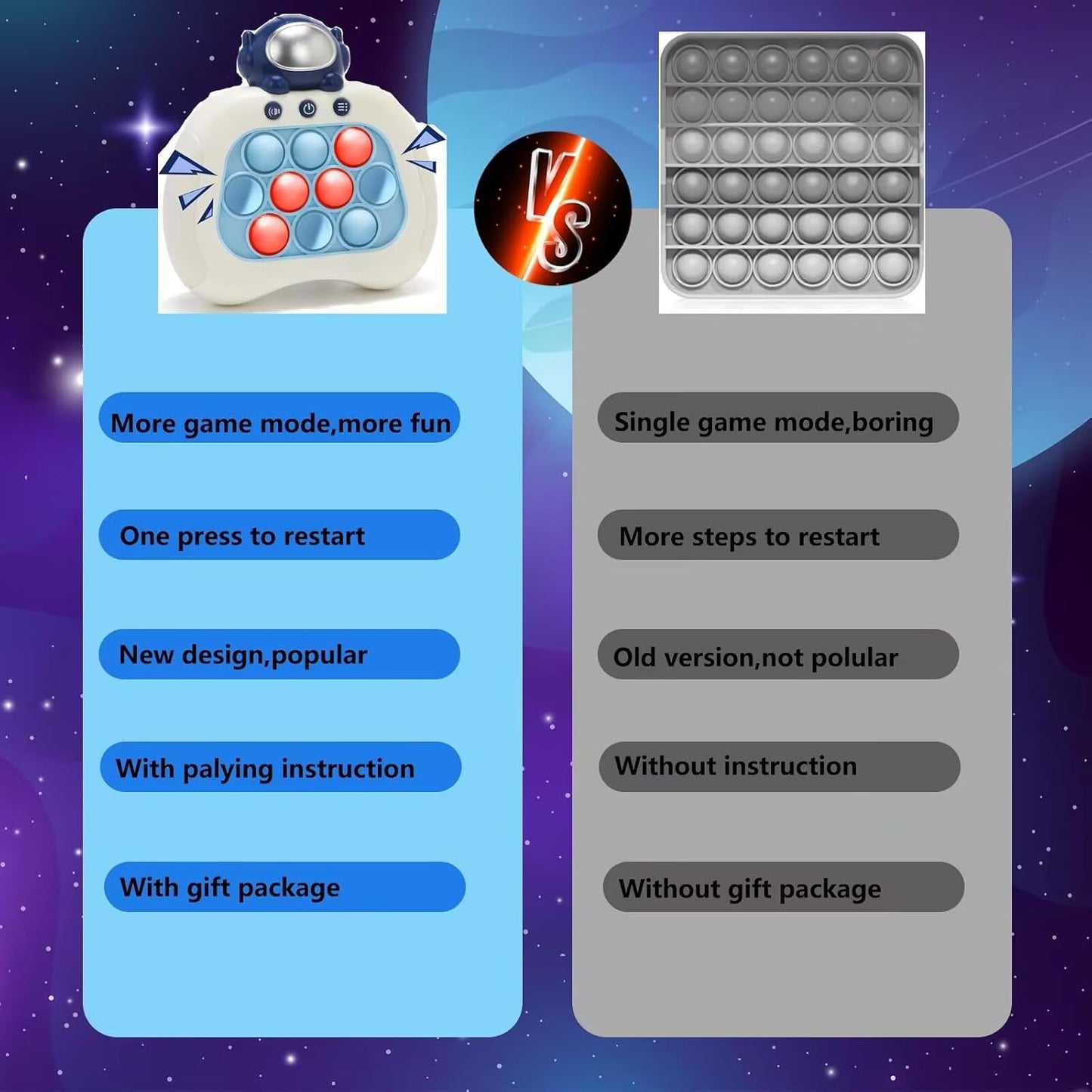 Quick Push Bubble Game,Pop Bubble Fidget Game Toy,Fast Push Popping Game Toys for Kids 3-12 for Boys and Girls, Handheld Puzzle Game Sensory Toys Halloween Xmas Birthday Gifts