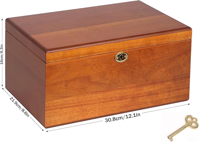 Premium Acacia Keepsake Box, Lockable Hand-Crafted Memory Box For Keepsakes with Removable Compartment,Wooden Decorative Box & Storage Box with Hinged Lid for Gift.