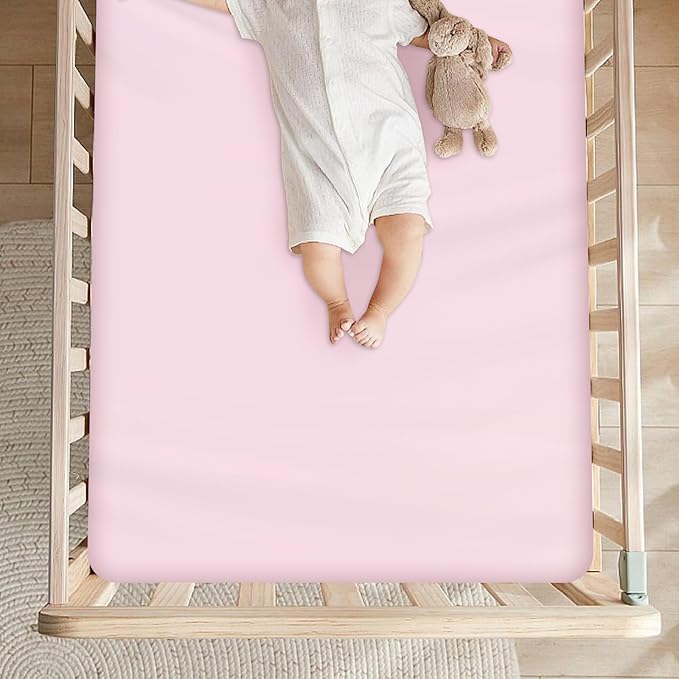 Magik & Kover Mini Crib Sheets Girl 4 Pack, Baby Crib Sheet for Mini Crib Mattress and Playard Mattress, Soft Breathable Fitted Baby Crib Sheets Set for Girls, Pink & Violet