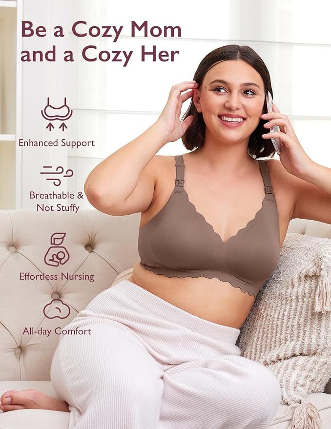 Momcozy Nursing Bras for Breastfeeding, Seamless Pregnancy Maternity Bra Wireless Classic Jelly Strip Support Nursing Bra