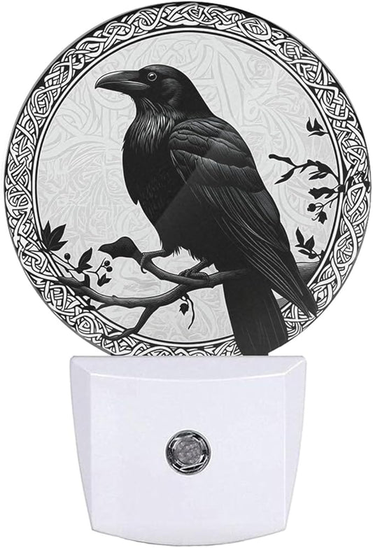 Black Crow on Oak Tree Branch Night Lights Plug into Wall Halloween Night Light Dusk to Dawn Sensor for Bedroom Living Room, LED Lighting 0.5W Sleep Friendly