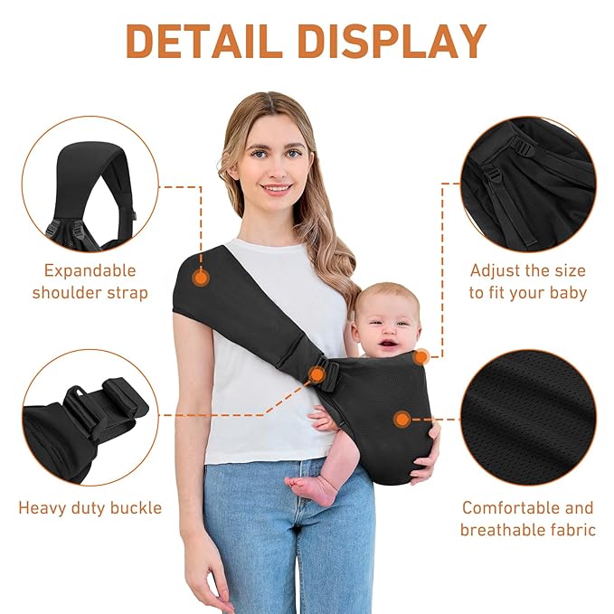 Baby Sling Carrier, Baby Carrier Newborn to Toddler, Mesh Toddler Carrier, Lightweight Breathable Summer Baby Wraps Carrier, Baby Carriers One Size Fits All (Black)