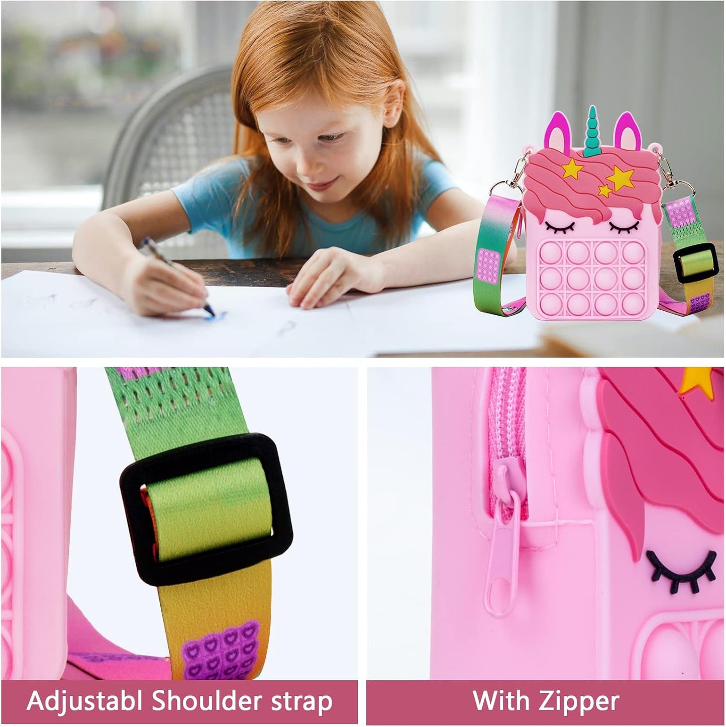 Civan Pink Unicorn Pop Purse for Girls, Beach Mini Pop Fidget Toy for Girls, Push Pop Bubble Fidget Sensory Toy, Stress Release Pop Coin Purse, Christmas Stocking Birthday Party Favors Unicorn Gifts