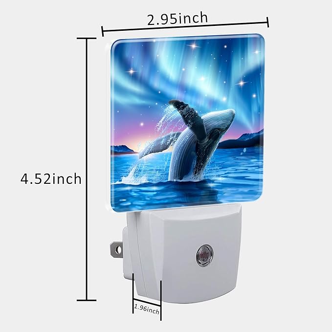 Humpback Whale Breaching Water Night Light for Kids, LED Night Light Plug into Wall with Dusk to Dawn Sensor for Girls Boys Women Men Room Decor, Hallway, Kitchen, Bathroom, Nursery, Stairs