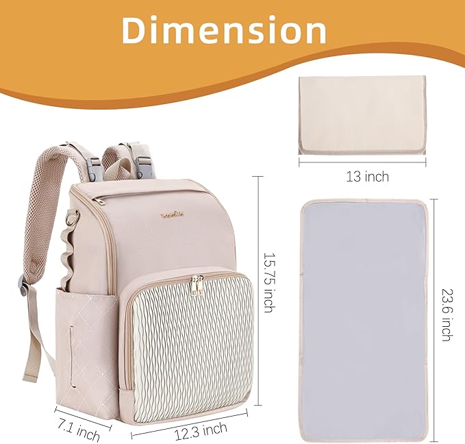 Stylish Baby Diaper Bag, Baby Bag with Changing Pad, Pacifier Case& Stroller Straps, Large Diaper Backpack Boy Girl, Water Resistant Travel Diaper Backpack for Mom Dad