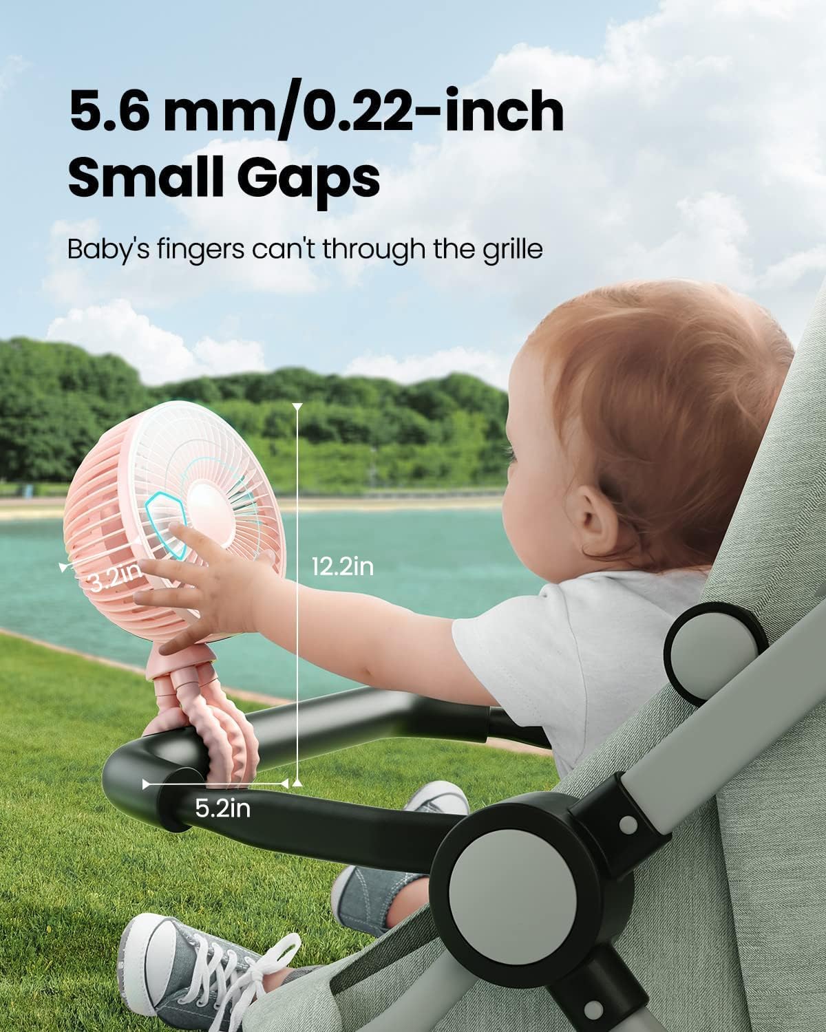Gaiatop Baby Stroller Fan, 4000mAh Oscillating Mini Portable Fan with Light, 4 Speeds Battery Operated Small Handheld Desk Fan, 360° Rotate Flexible Tripod Clip On Fan for Car Seat Crib Travel Pink