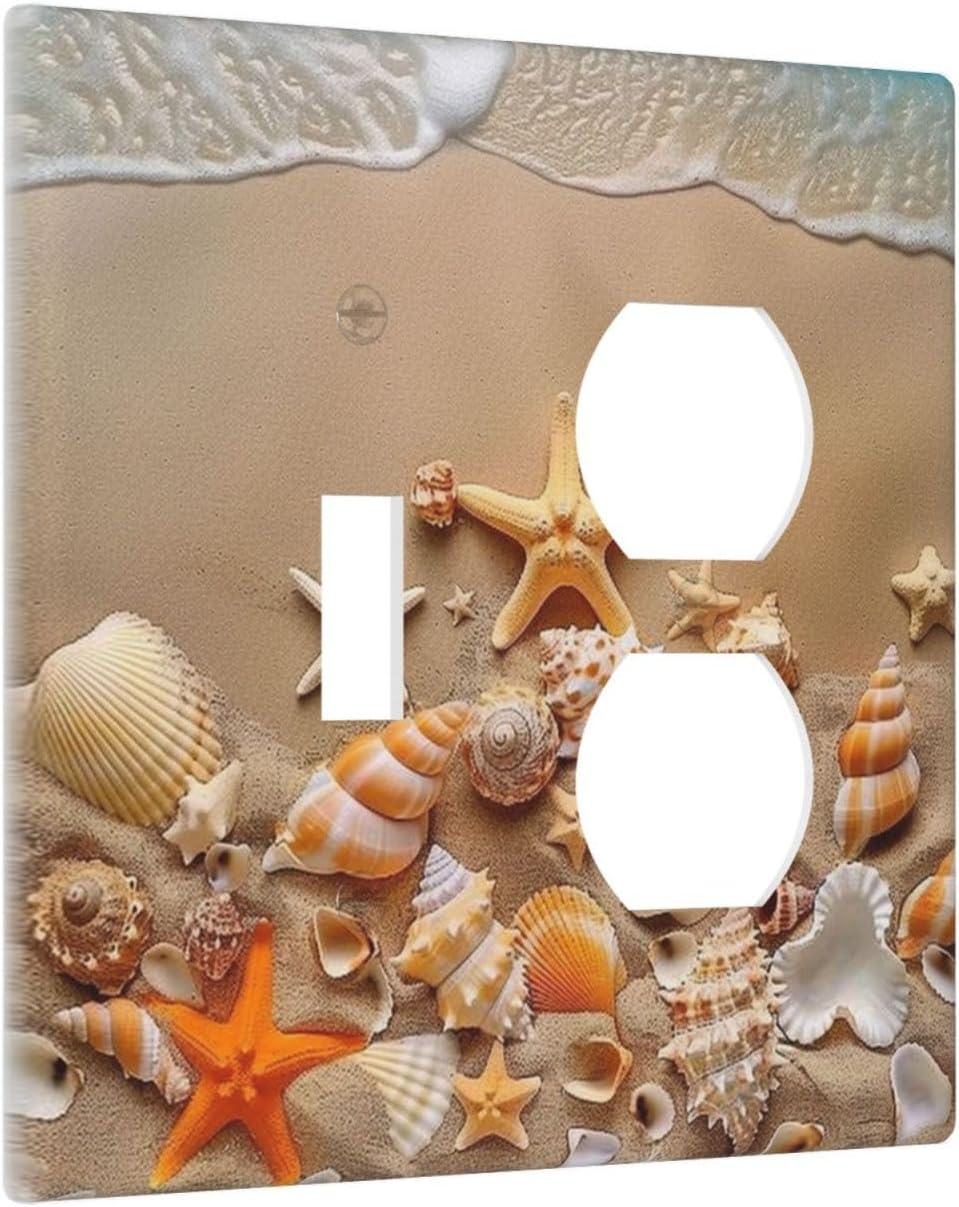 Decorative Outlet Covers Beachy Sea Ocean Seashell Starfish 2 Gang Wall Plate Cover Single Toggle Duplex Combo Two Switch Light Switch Cover Plate Jumbo Dual GFCI Faceplate