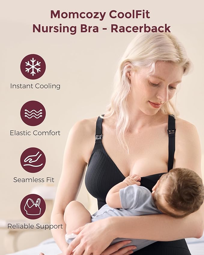 Momcozy Nursing Bras for Breastfeeding, Ribbed Maternity Bra with Racerback, Soft Stretchy Nursing Sports Bra for Yoga