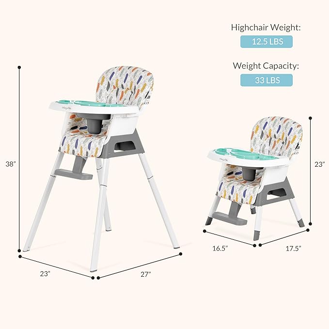 Dream On Me Curio Sit N Seek 3 in 1 Convertible Baby High Chair in Grey, Removable and Adjustable Tray, Portable High Chair, Adjustable Legs, Detachable Footrest, PU Fabric & 5 Point Safety Harness