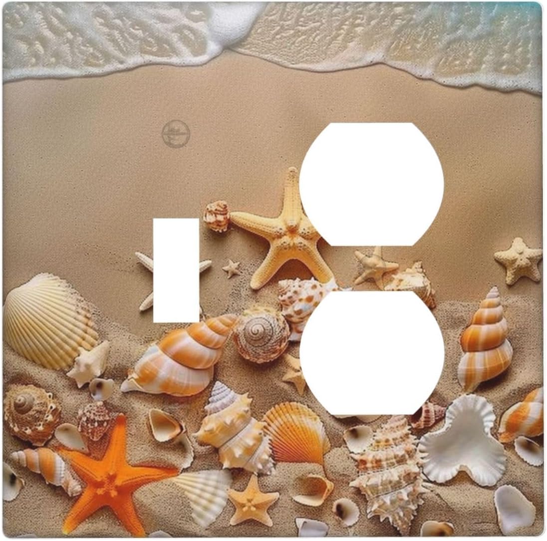 Decorative Outlet Covers Beachy Sea Ocean Seashell Starfish 2 Gang Wall Plate Cover Single Toggle Duplex Combo Two Switch Light Switch Cover Plate Jumbo Dual GFCI Faceplate