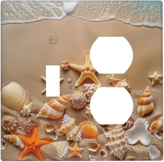 Decorative Outlet Covers Beachy Sea Ocean Seashell Starfish 2 Gang Wall Plate Cover Single Toggle Duplex Combo Two Switch Light Switch Cover Plate Jumbo Dual GFCI Faceplate