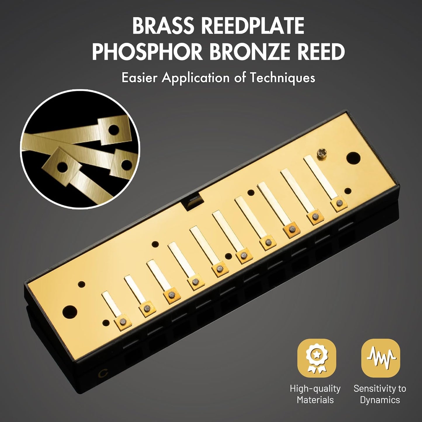 CONJURER Blues Harmonica for Beginners, 10 Hole F Key Diatonic Blues Harp with Stainless Steel Cover & Phosphor Bronze Reeds, Professional Grade for Adults, Gifts (Silver F)