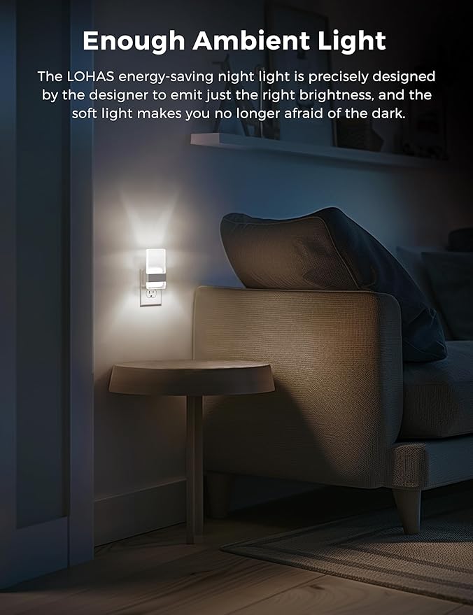 L LOHAS LED Night Light, Night Lights Plug Into Wall, 2 Pack Decorative Nightlight with Light Sensor, 0-100LM Dimmable Nightlights, Daylight Wall Sconce-Style Acrylic Nitelight for Bathroom, Hallway