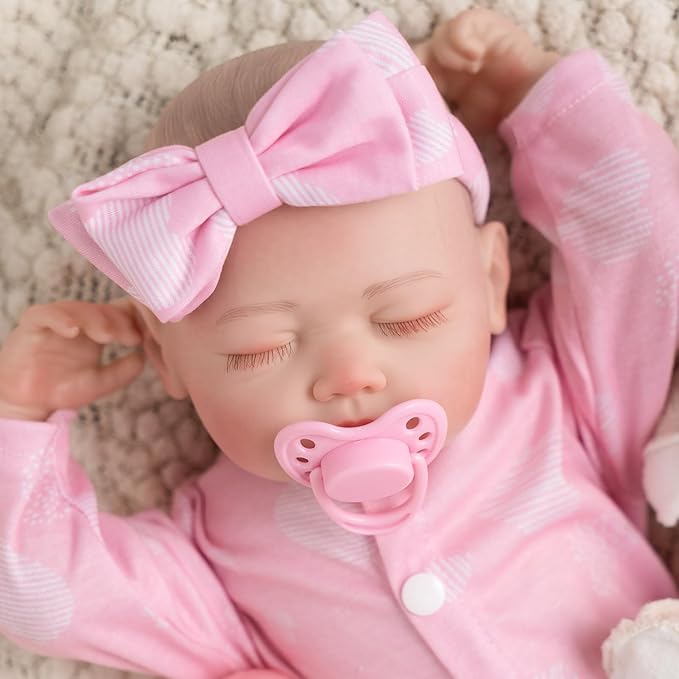 Jirachi Realistic Reborn Baby Dolls, Sleeping Baby Pink Girl Real Life Soft Cloth Body, 18 Inch Lifelike Reborn Baby with Feeding Accessories for Kids