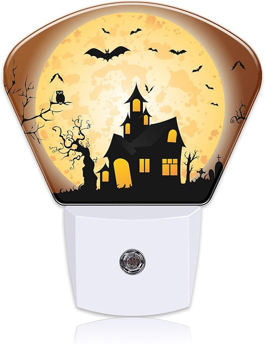 Halloween Horror Castle Night Light for Kids Girls Boys, Halloween Full Moon LED Night Light Plug into Wall with Dusk to Dawn Sensor for Bedroom, Hallway, Kitchen, Bathroom, Stairs Decor