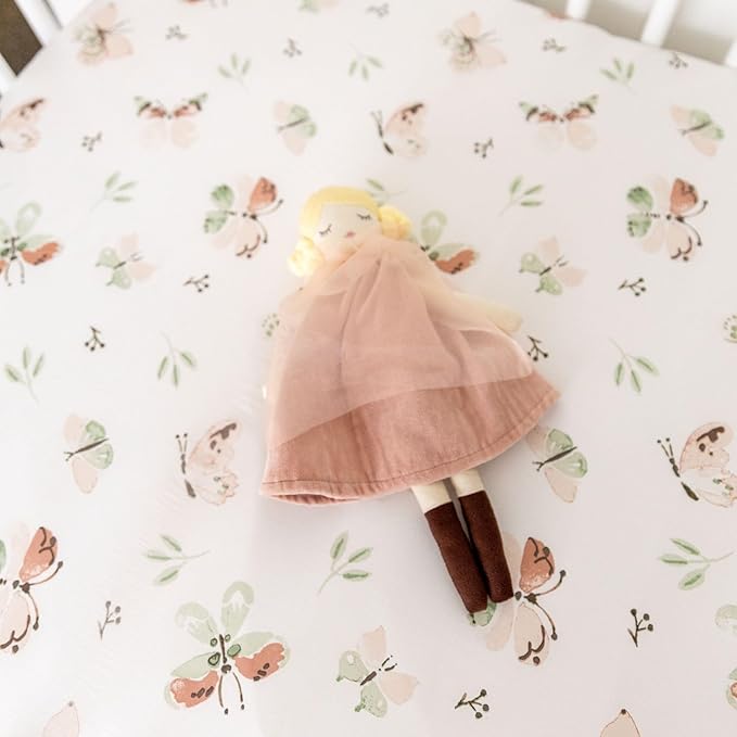 Crane Baby Crib Sheet - 100% Cotton, Breathable Fitted Sheet for Standard Crib Mattress (28"x 52"), Butterfly Pattern for Boys and Girls