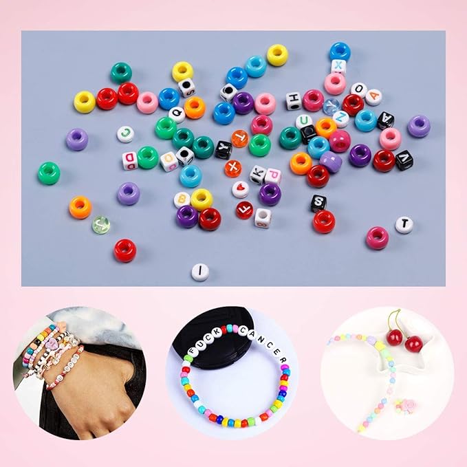 1720+pcs Pony Beads Kit 1830pcs 6 Style Letter Alphabet Beads Rainbow Plastic Pony Bead Bulk Multicolor Kandi Bead Elastic String DIY Crafts Jewelry Making Kit for Bracelets Necklaces