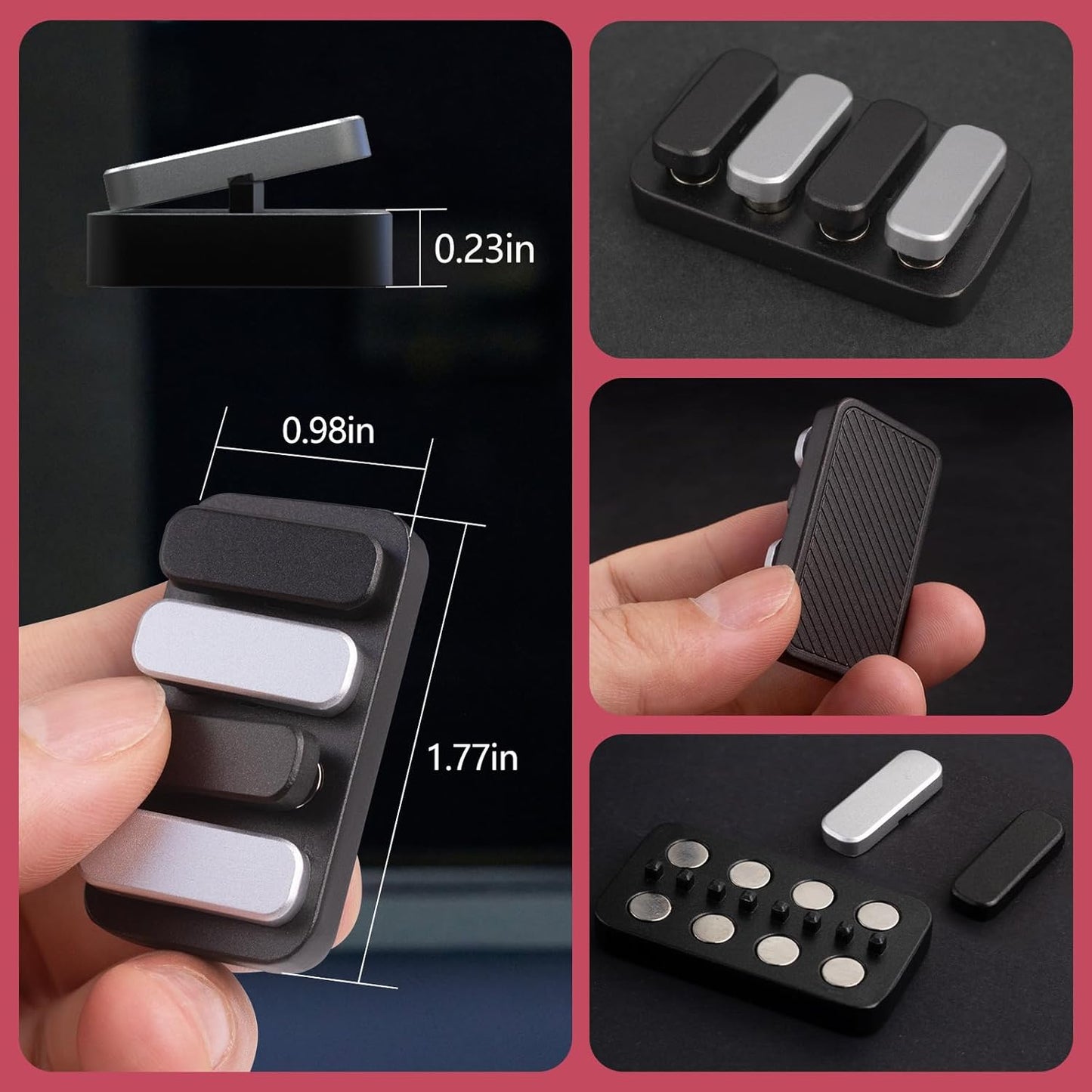 Piano Fidget Toys, Magnetic Metal Fidget Clicker EDC Fidget Slider for Adults, Help Stress Relief, Focused Concentration, Time Passing, ADHD Toys Exercise Fingers, Joints(Black Silver)