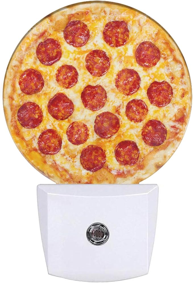 EKOBLA Pizza Plug-in Nightlights Sausage Pizza Cheese Food Pattern Night Lights Plug into Wall Auto Sensor LED for Teens Room Fun Novelty Gift