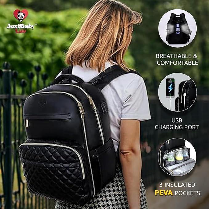 Award-Winning 3-SET Premium Leather Diaper Bag Backpack – Stylish, Durable, Waterproof Vegan Leather with PEVA Changing Pad & Baby Headrest, Travel-Friendly, Organized for Busy Parents