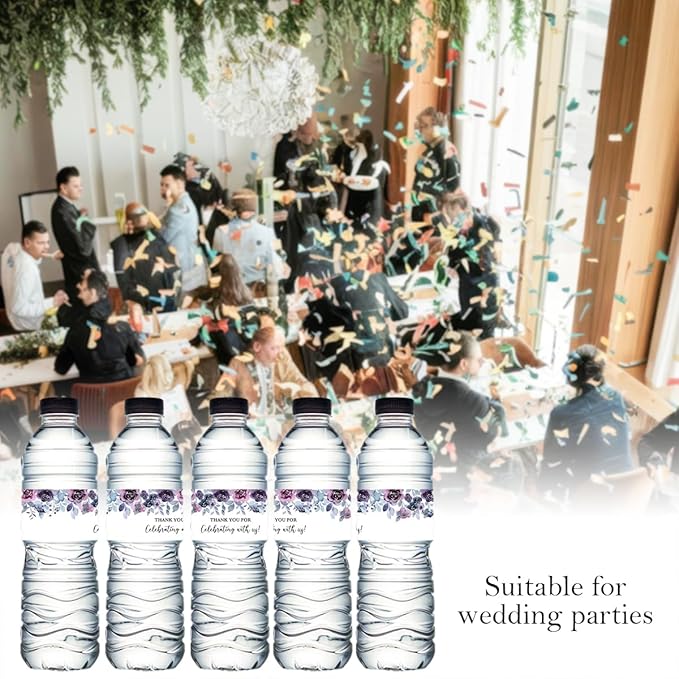 100PCS Wedding Water Bottle Labels Waterproof Greenery Floral Wraps Sticker for Water Bottle Baby Shower Bottle Label for Bridal Shower Party Thanks A12