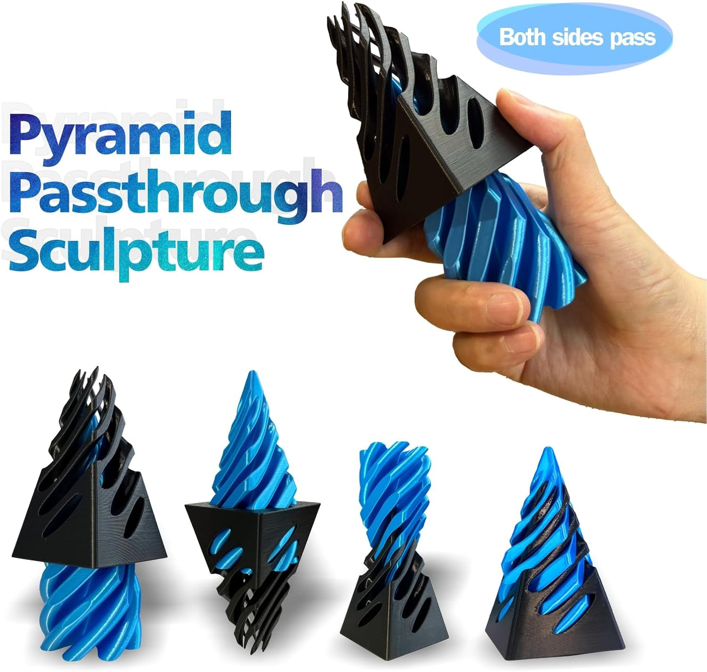 Impossible Pyramid Passthrough Sculpture-3D Printed Spiral Cone Fidget Toy, Pass Through Pyramid Fidget Toy, Vortex Thread Illusion Desk Toy for Adult, 4inch Helix Screw Fidget Toy for Stress Relief