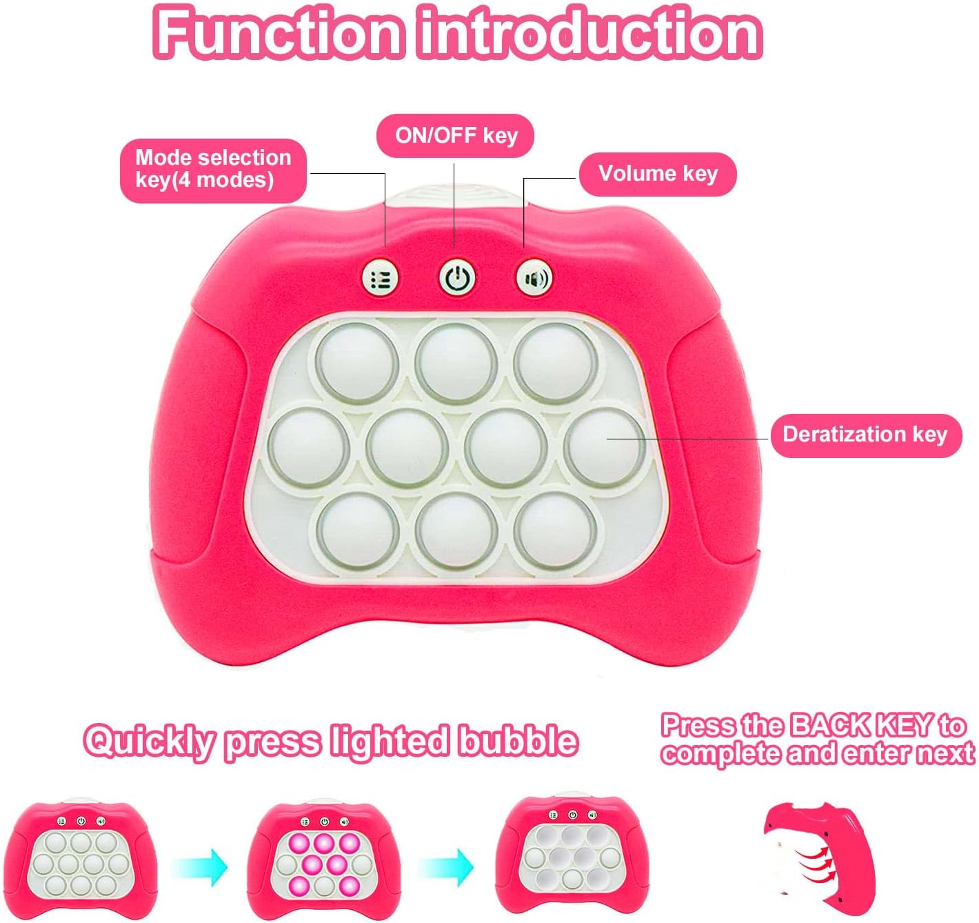 Quick Push Puzzle Game Machine Pop Fidget Light-Up Squeeze Poppet Sensory Toy Educational Push Pop Bubble Toy Stress Relief Party Favors Puzzle Game for Kids Teens Adults （Pink）