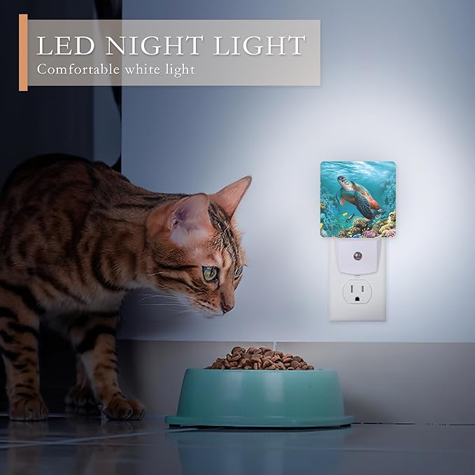 Night Light Plug into Wall,Sea Turtle Corals Fish Night Light with Dusk to Dawn Sensor Night Light for Kid Girls Boys Women Men Room Decor,Hallway,Kitchen,Bathroom,Nursery,Stairs