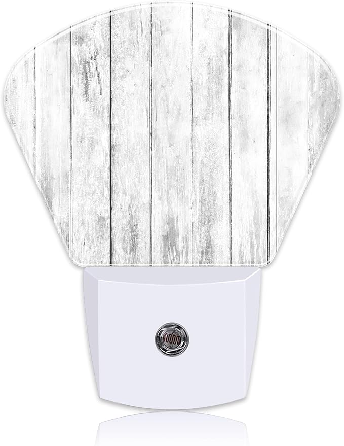 White Wooden Texture Night Light, Old Wood Grain Nightlight Plug into Wall with Dusk to Dawn Sensor for Kid Girls Boys Women Men Bedroom, Hallway, Kitchen, Bathroom, Stairs Decor