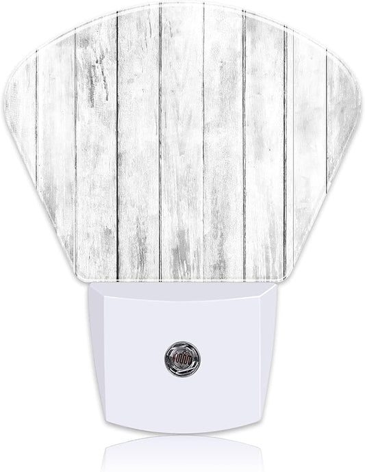 White Wooden Texture Night Light, Old Wood Grain Nightlight Plug into Wall with Dusk to Dawn Sensor for Kid Girls Boys Women Men Bedroom, Hallway, Kitchen, Bathroom, Stairs Decor