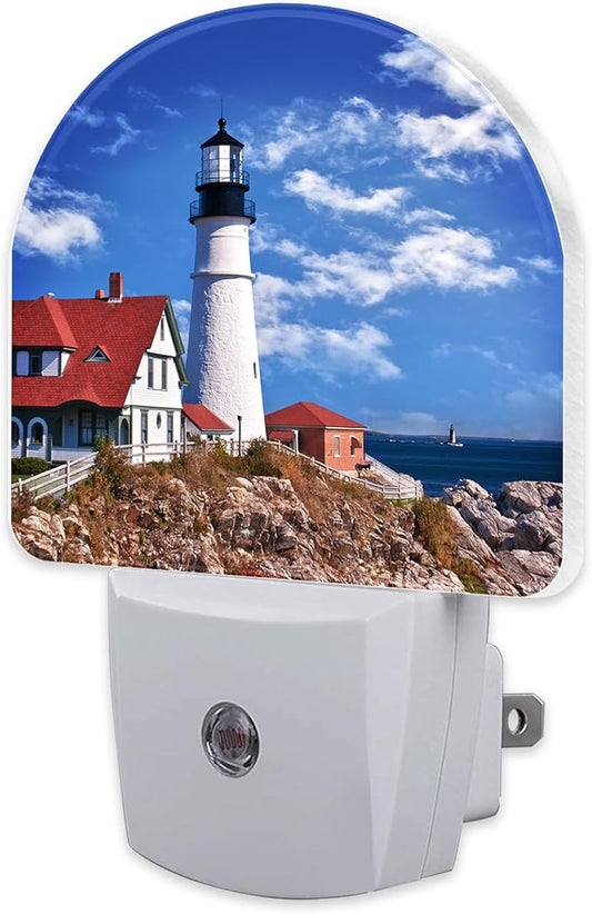 Beautiful White Lighthouse Night Light Plug into Wall, Ocean Seaside Lighthouse Dusk to Dawn Night Light Plug in,0.5w Energy Saving Sleep Friendly NightLight for Kids Boys Girls Home Decor