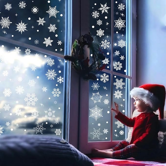 Snowflake Window Clings for Glass Windows Snow Spray Christmas Window Clings Winter Xmas Holiday Window Stickers Decals Decor 6 Sheets Christmas Decorations for Office Clearance Indoor