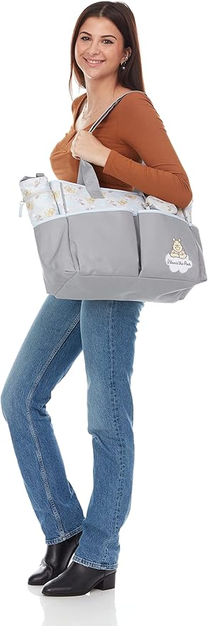 Disney Cudlie Diaper Tote Bag for Moms | Large Spacious Travel Diaper Tote for Baby Boy and Girl | 17-Inches Wide Multi-Functional Baby Bag with Cute Patterns