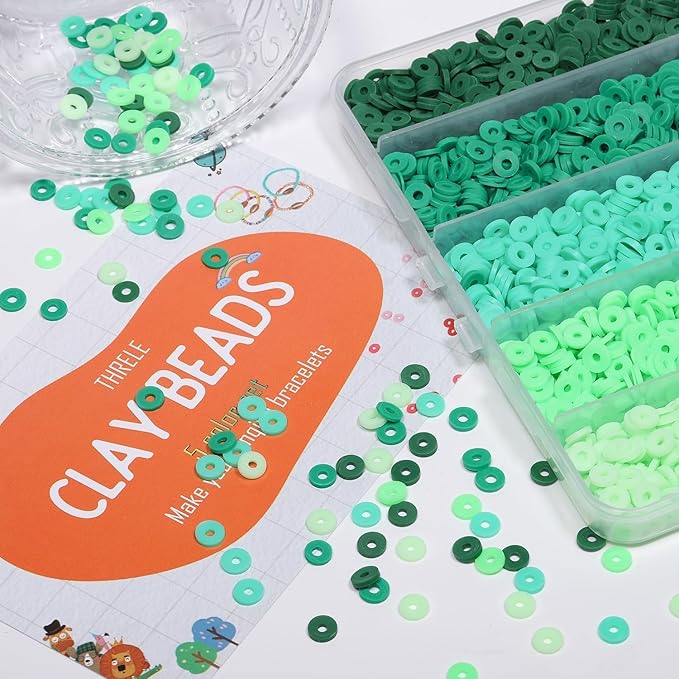 4000pcs Green Clay Beads for Bracelets Making 6mm Heishi Beads Polymer Flat Round Disc Clay for Jewelry Making Green Bead Crafts