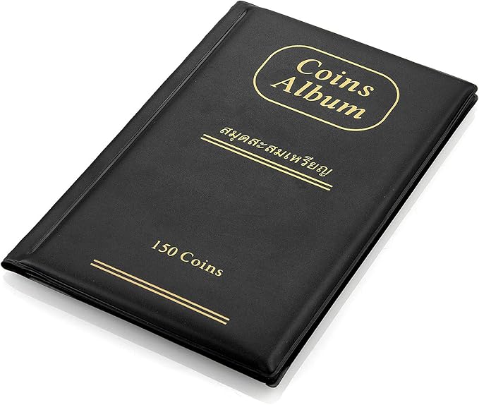150 Pockets Coin Album, Penny Collecting Book, Souvenir Coins Collection Holder, Ideal for Pressed Pennies Passport, Hobby Coin Collector, Money Specie Display Storage Case (Black)