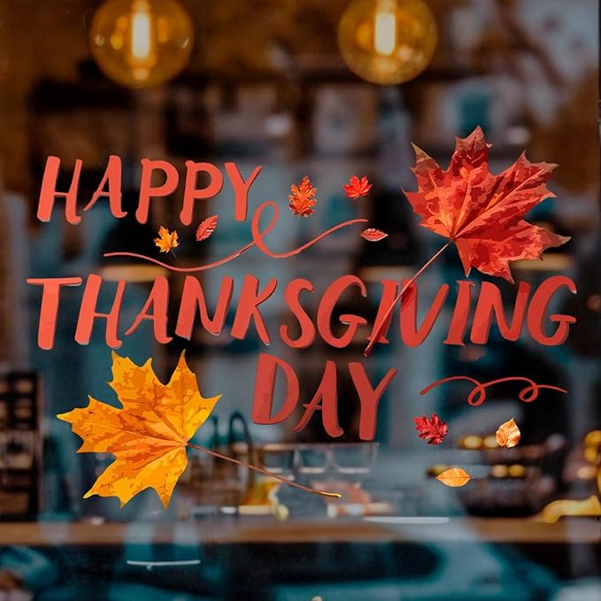1 Sheet Thanksgiving Clings for Glass Windows DIY Fall Leaves Window Clings Double-Sided Autumn Window Cings Happy Thanksgiving Day Window Stickers for Party Glass Decoration
