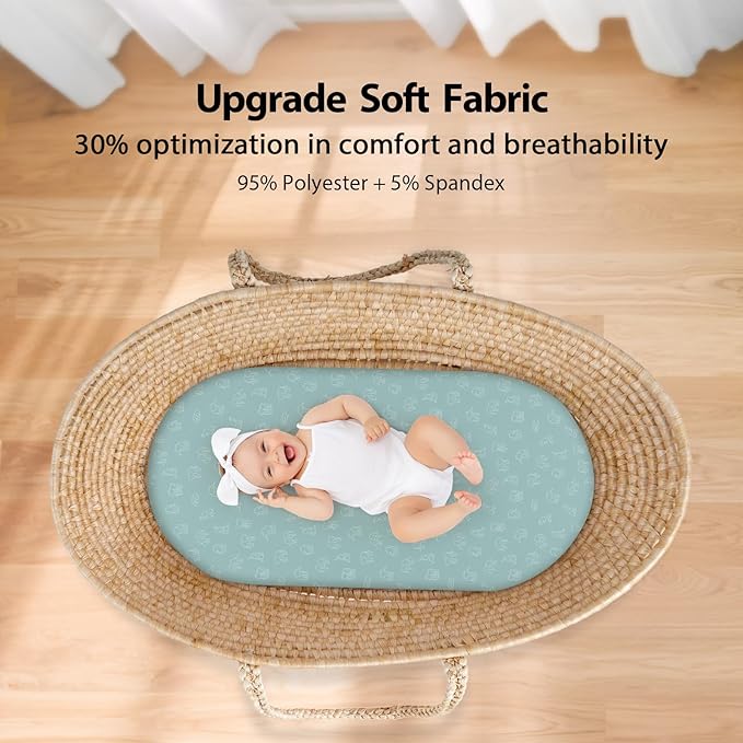 Baby Bassinet Sheets Girl Boy, Fitted Bassinet Sheet Set 3 Pack Bassinet Mattress Sheets Universal Fit for Rectangle, Round, Oval, Hourglass Mattress, Soft Breathable Elephant