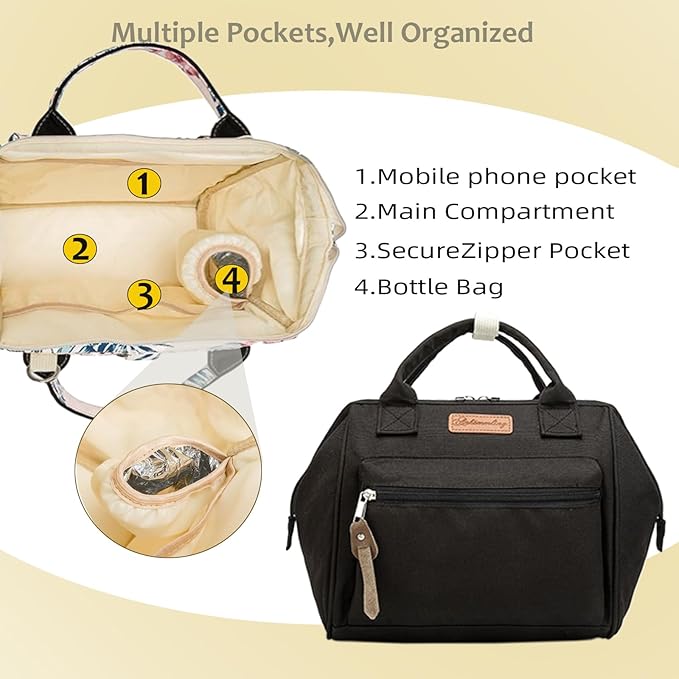 Small Diaper Bag-Mini Diaper Bag Backpack Crossbody Baby Diaper Tote Bag with Insulated Pocket(Black)